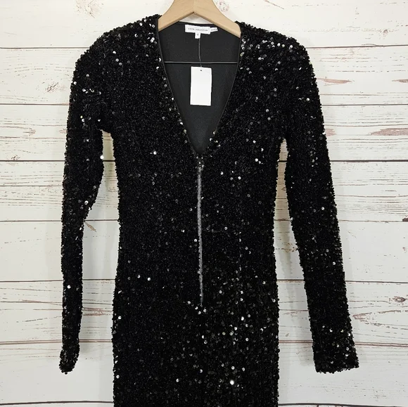 NWT Good American | Black Deep V-neck Sequin Jumpsuit - Picture 3 of 7